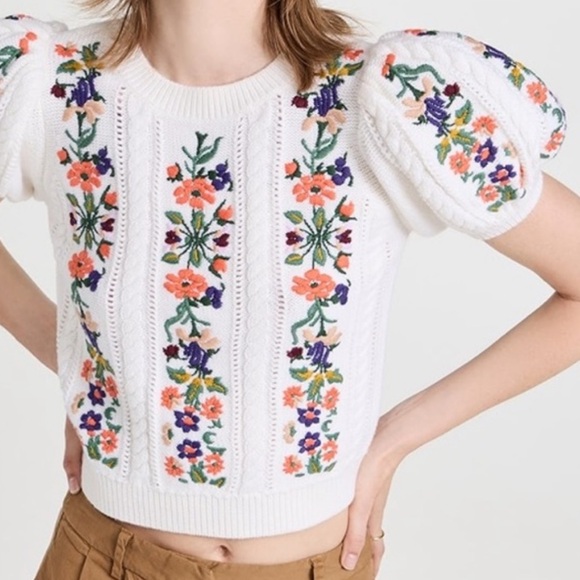 Alice + Olivia Darren Embroidered Puff Sleeve Sweater Size XS - Picture 2 of 10